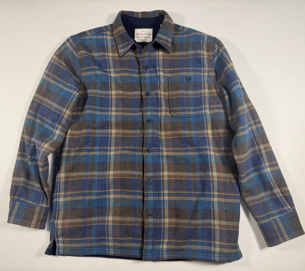 Men’s Size Medium Brown And Blue Plaid WeatherProof Sweater Flannel Button Down